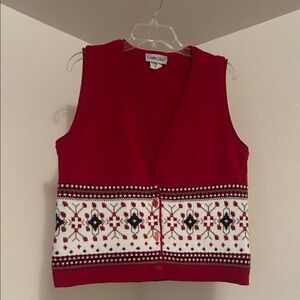 Cabin Creek Red and White Patterned Vest